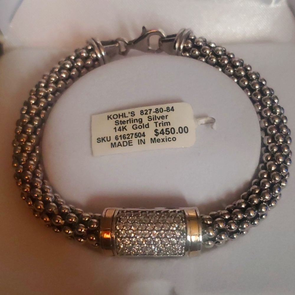 Braided Sterling Bracelet with Diamonds and 14 kt Gold